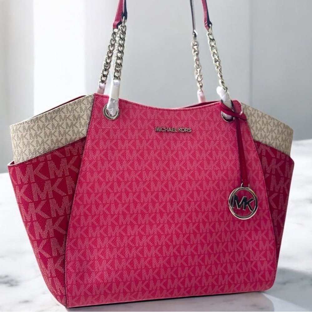 Michael Kors Large Jet Set Travel Chain Shoulder Bag Dark Raspberry Multi